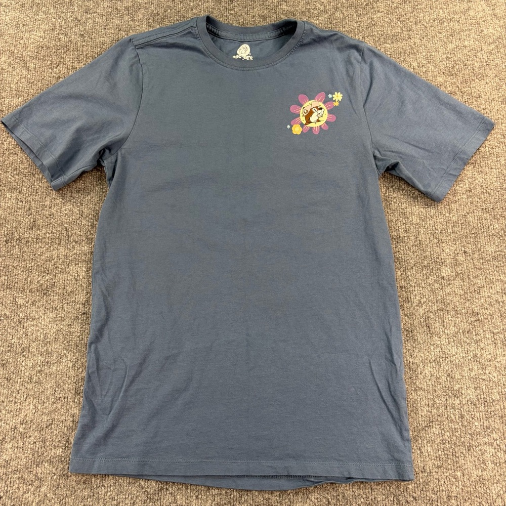 Buc-ee's Logo Cotton Tee — Slate Blue with Cream Print